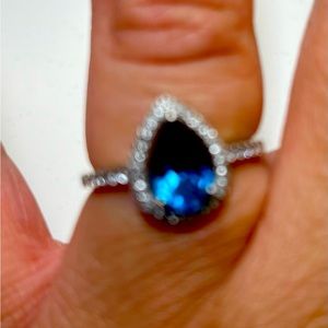 Pear Shaped London Blue Topaz and White Sapphire Ring in Sterling Silver